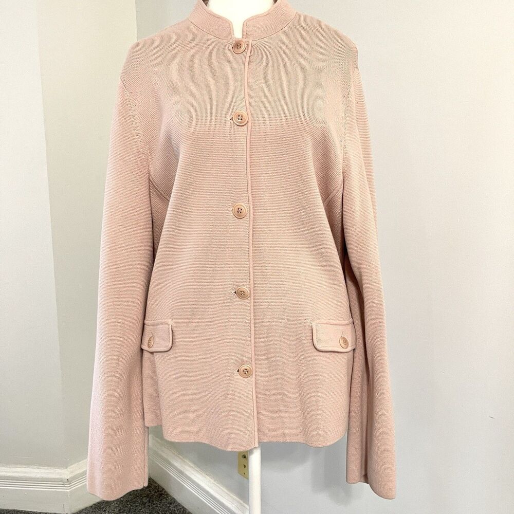 Talbots Sweater Jacket Womens XL Banded Collar Flap Pockets Textured Pale Pink